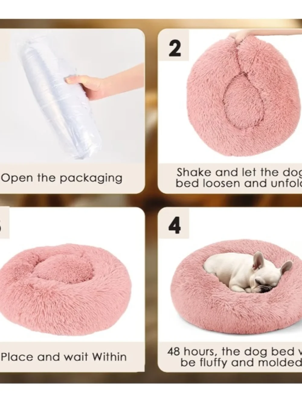 Pink Dog & Cat Bed for Indoor Cats, 20in Calming Donut Bed for Puppy and Kitten